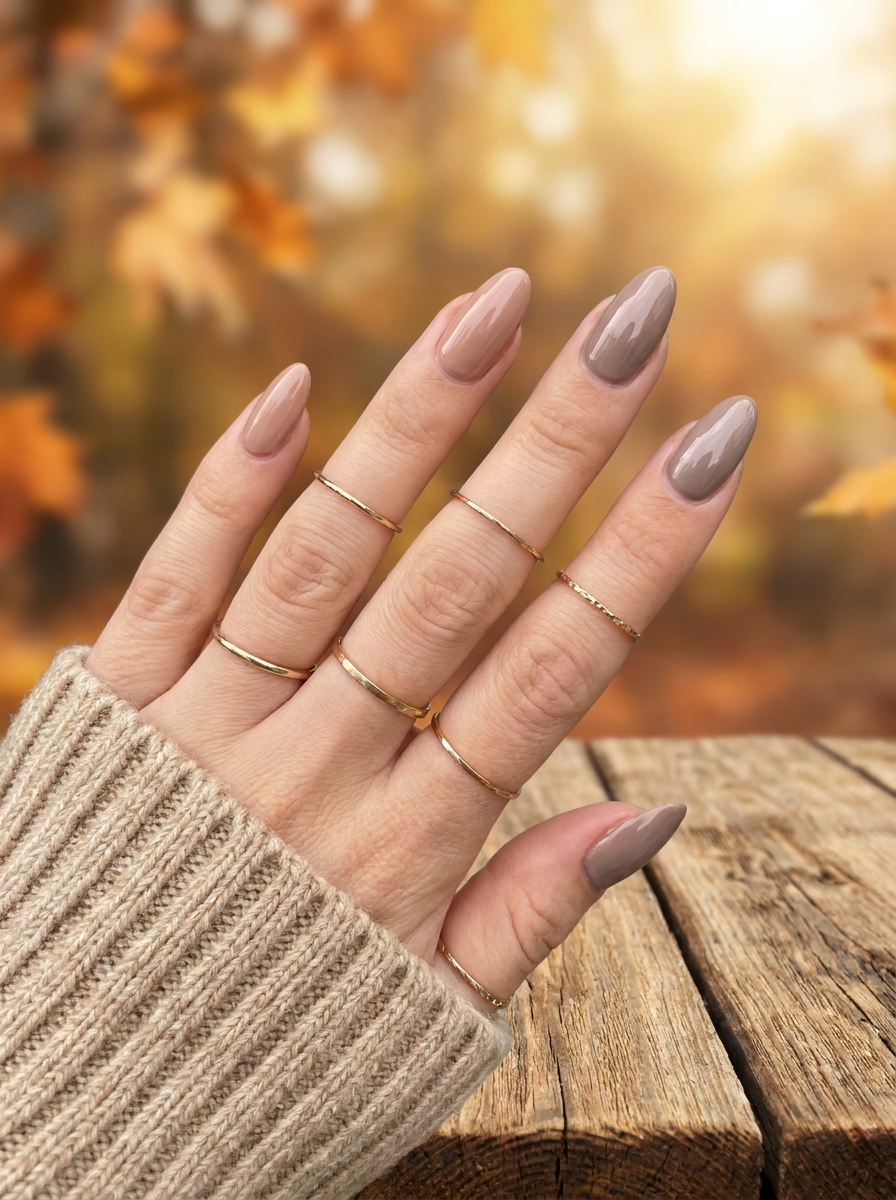 Nude Brown Fall Nails mit Mocha- und Taupe-Nuancen
